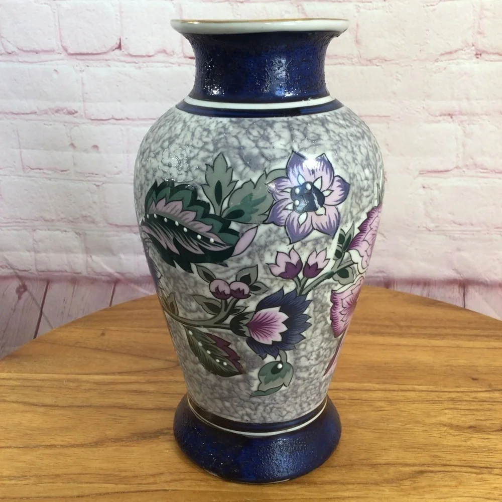 Textured Floral Marble Look Porcelain Vase